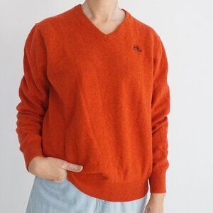 Jean Paul Orange Lambswool V-Neck Minimalist Classic Lightweight Knit Sweater M
